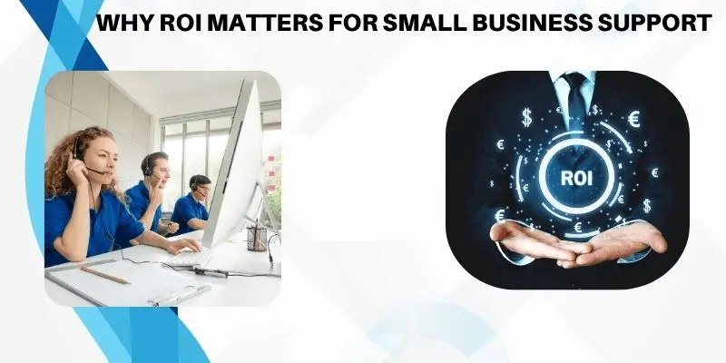Small business owner analyzing ROI and customer support performance